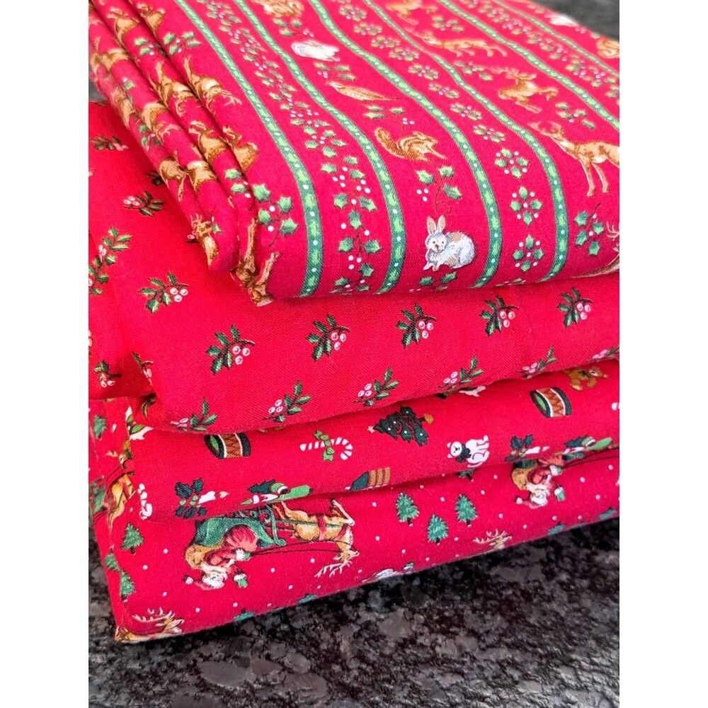 VTG VIP Cranston Print Works Cotton Christmas Fabric 4 Different Pieces FLAWS